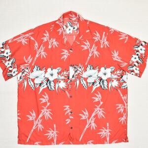 Alvish Men's Button Down Shirt Short Sleeve Polyester Red Size 3XL Hawaiian